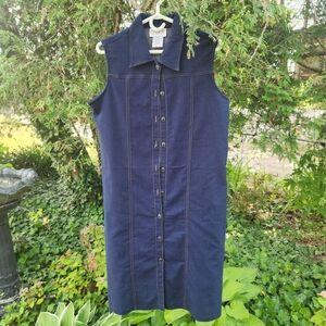 TravelSmith Blue Sleeveless Sheath Dress Notched Collar